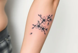 delicate cherry blossoms swirling in spring breeze with petals tattoo idea