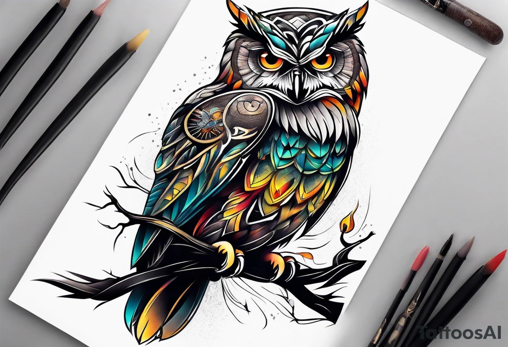 Full leg tattoo owl tattoo idea