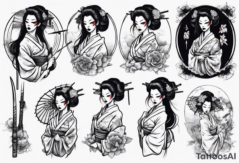 geisha who is also a grim reaper tattoo idea