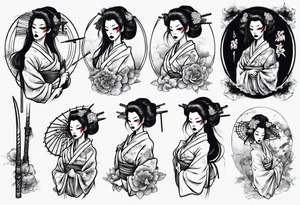 geisha who is also a grim reaper tattoo idea