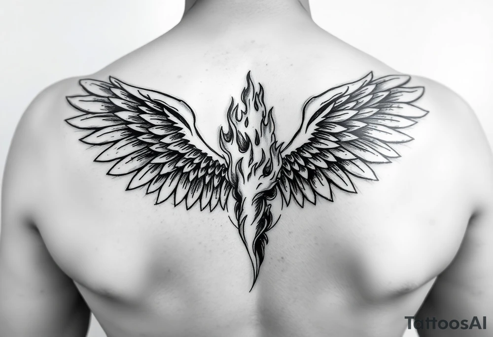 wings but half is made of fire tattoo idea