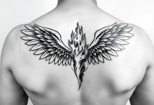 wings but half is made of fire tattoo idea