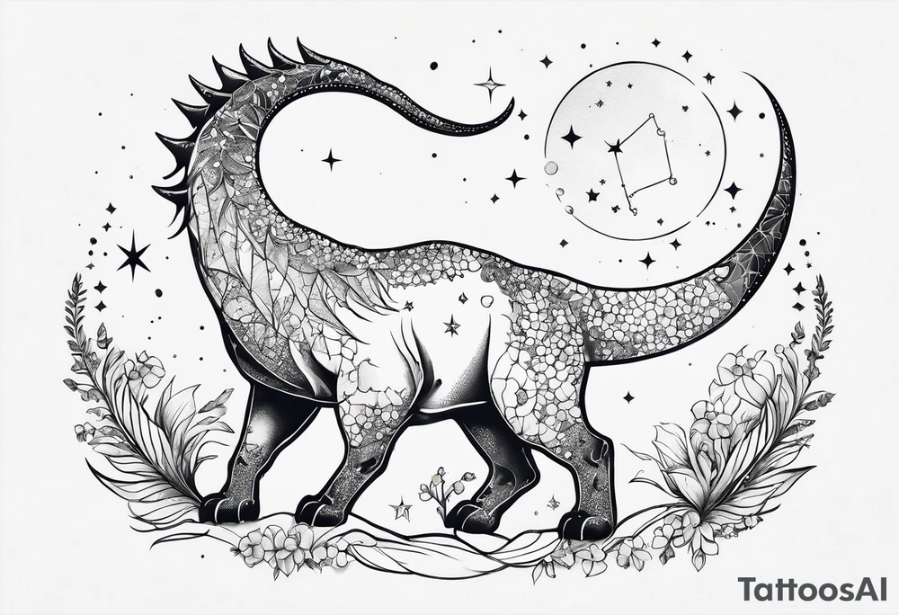 Capricorn constellation with a little dinosaur tattoo idea Capricorn constellation with a little dinosaur tattoo idea