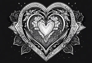 hexagon heart with black background and paint brushes tattoo idea