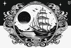 phoenix survolant un voilier. lune. phare marin tattoo idea
