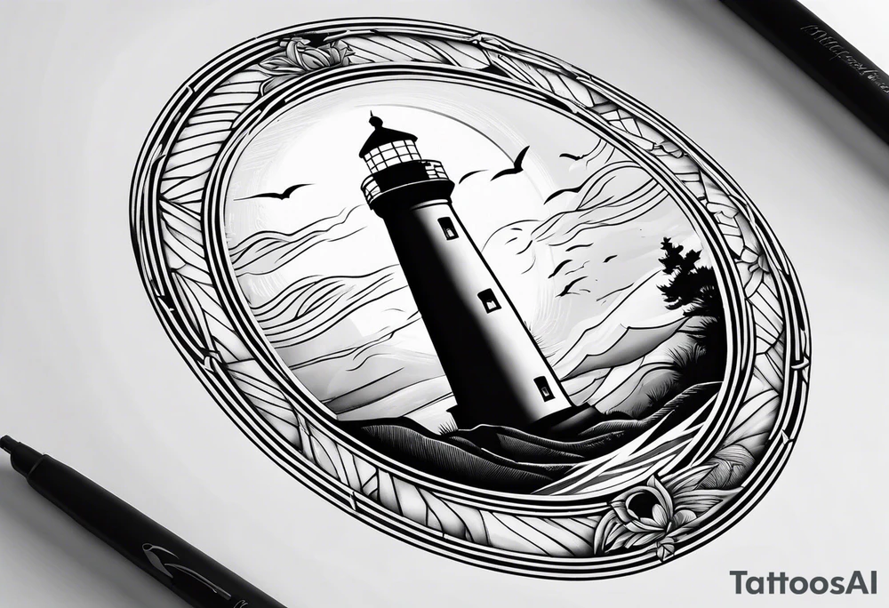 Light house in a round frame tattoo idea