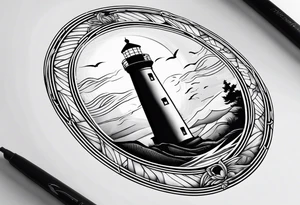 Light house in a round frame tattoo idea