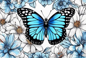 blue monarch butterfly on a line of flowers tattoo idea