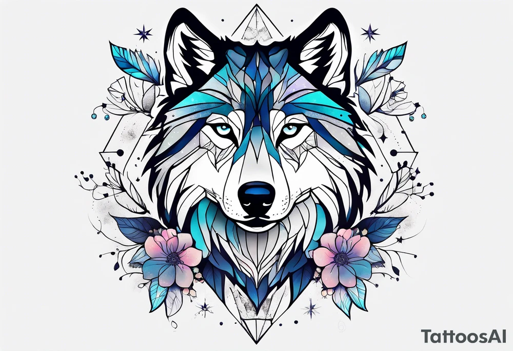 Constellation, animal wolf snow , géométric , flower tattoo idea