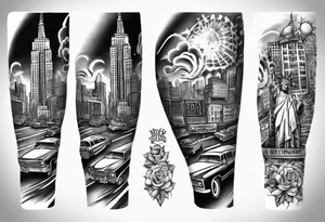 full arm sleeve tattoo based on new york city tattoo idea