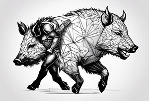 A wounded strong warrior with a wild boar nearby, feeling victory tattoo idea