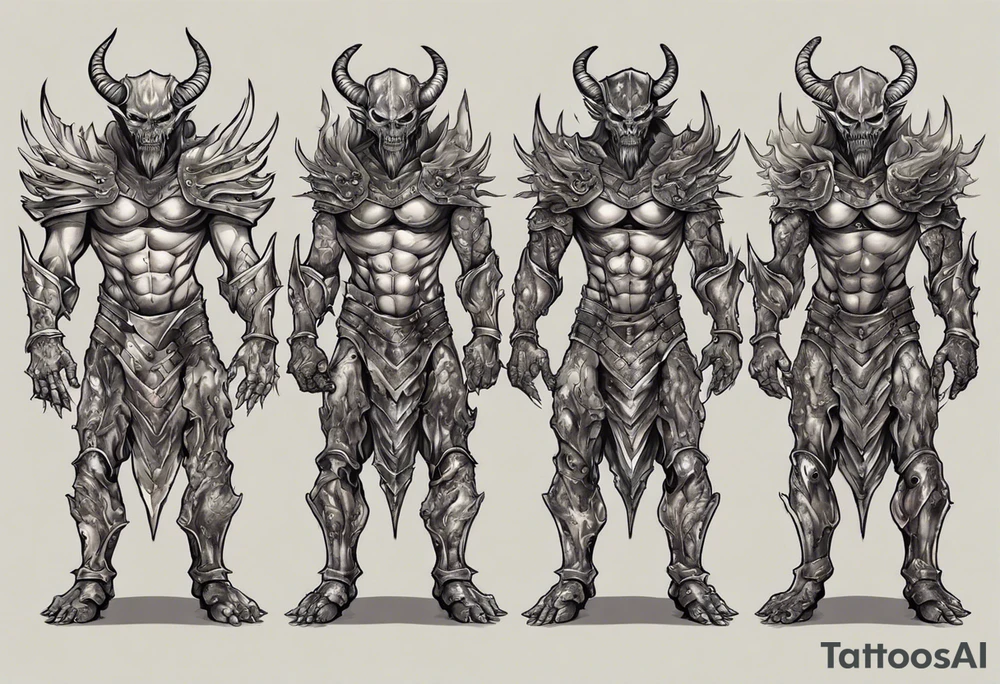 Humanoid demon in plate armor tattoo idea