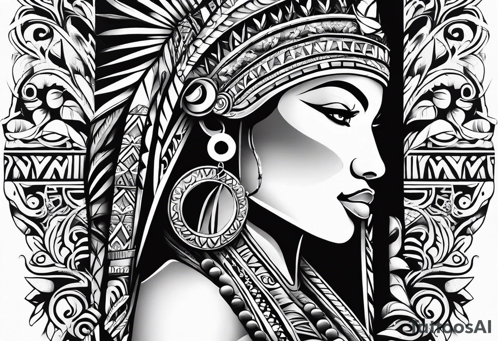 fijian tribal patterns and flowers tattoo idea