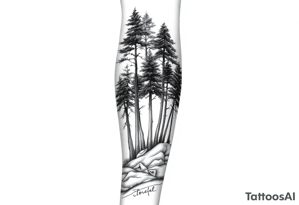 Full are sleeve that starts with trees on the forearm tattoo idea
