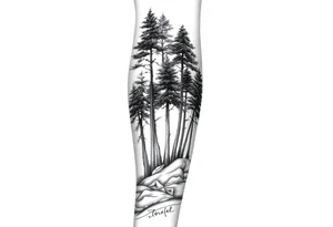 Full are sleeve that starts with trees on the forearm tattoo idea
