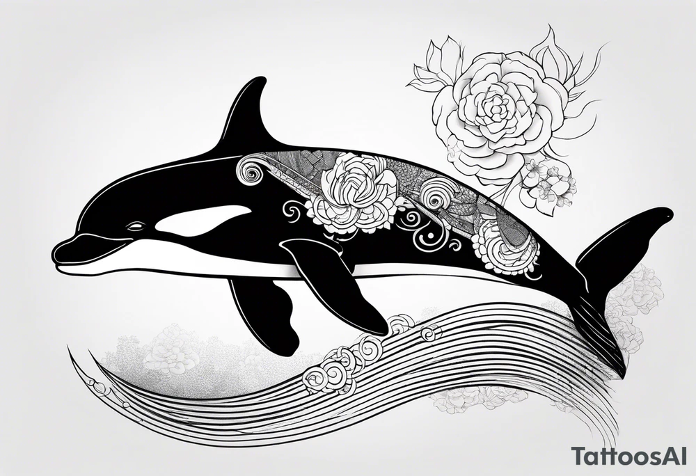 a killer whale with MLM flag colours, minimalistic tattoo idea