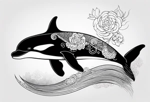 a killer whale with MLM flag colours, minimalistic tattoo idea