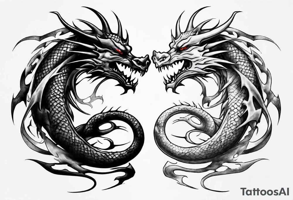 two dragons meeting to create yin yang tattoo idea