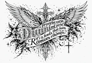 Dunning, proverbs verse,Romanian theme,cross,tribal patterns, bird wings tattoo idea