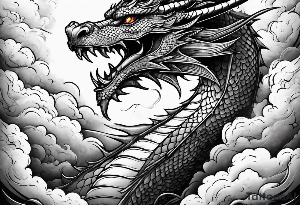 Dragon flying vertically through clouds tattoo idea