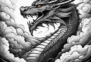 Dragon flying vertically through clouds tattoo idea