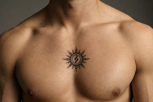 sun with strength symbol in the middle of the sun tattoo idea