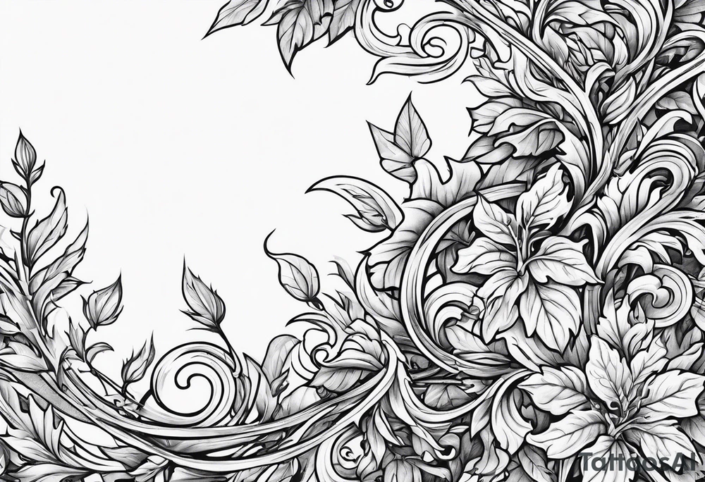Leafy vines with sword tattoo idea