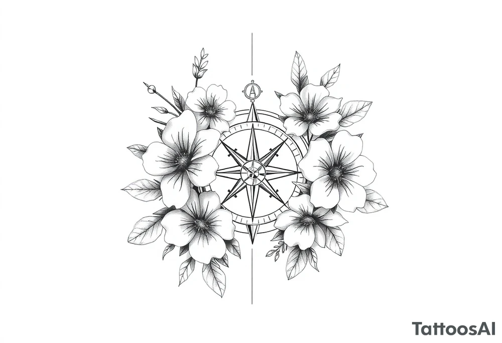 Flowers and abstract compass tattoo idea