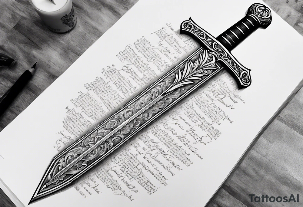 Sword wrapped in bible verses tattoo idea