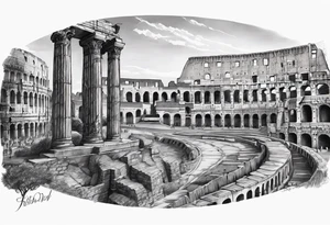 Sleeve tattoo, Roman empire, legionaries, gladiator, Colosseum tattoo idea