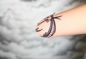 fierce dragon breathing iridescent fire against stormy skies tattoo idea