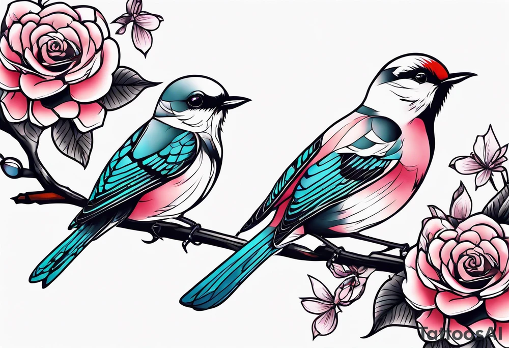 Japanese cherry blossom with birds, butterflies and rose tattoo idea