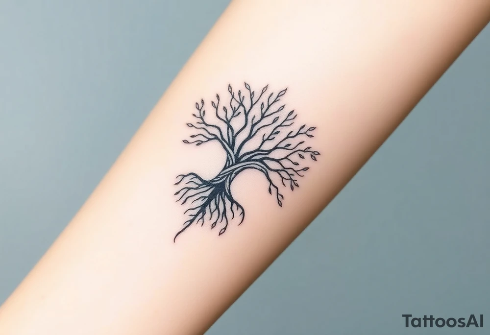 mystical tree of life with cosmic roots and celestial branches tattoo idea