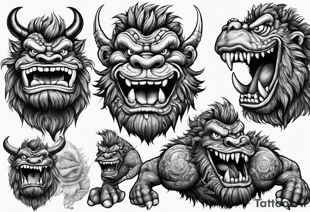 Funny muscular monster similar to Elmo tattoo idea