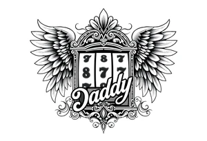 Slot machine with angel wings and word Daddy tattoo idea