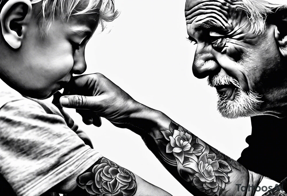 Grandfather reaching to grandson tattoo idea