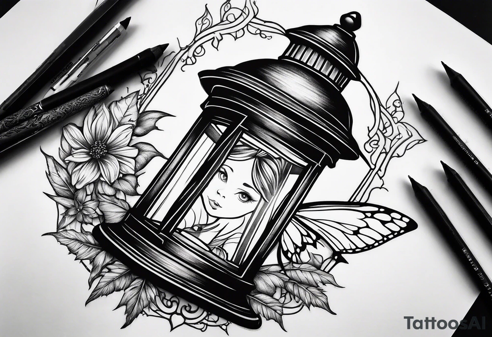 A fairy inside of a lantern tattoo idea