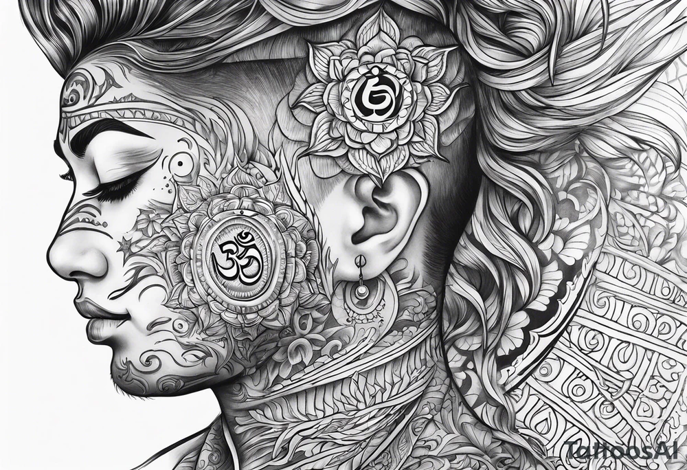 sunrays and om on neck tattoo idea