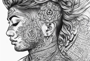sunrays and om on neck tattoo idea