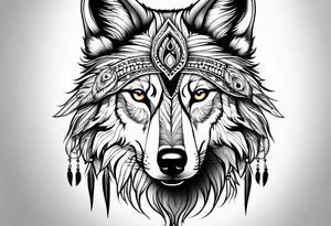 indian, wolf, feathers, water, nature tattoo idea