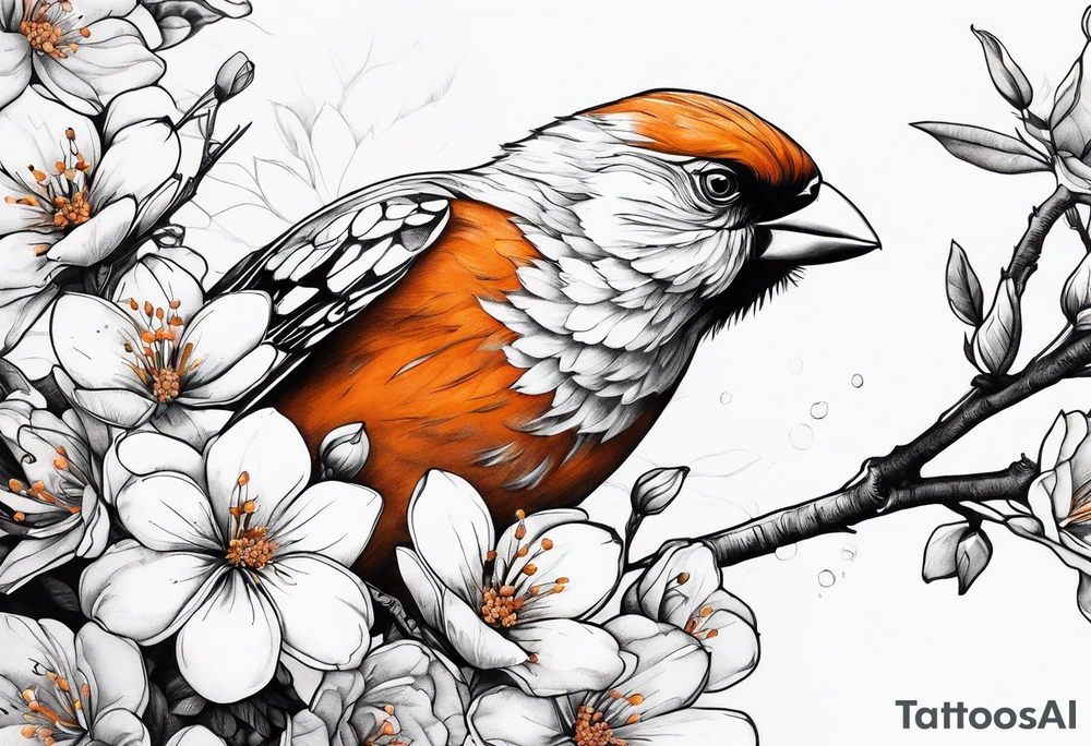 orang blossom branches with white
flowers with a bird tattoo idea
