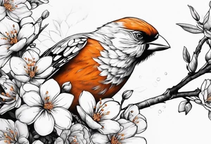 orang blossom branches with white
flowers with a bird tattoo idea