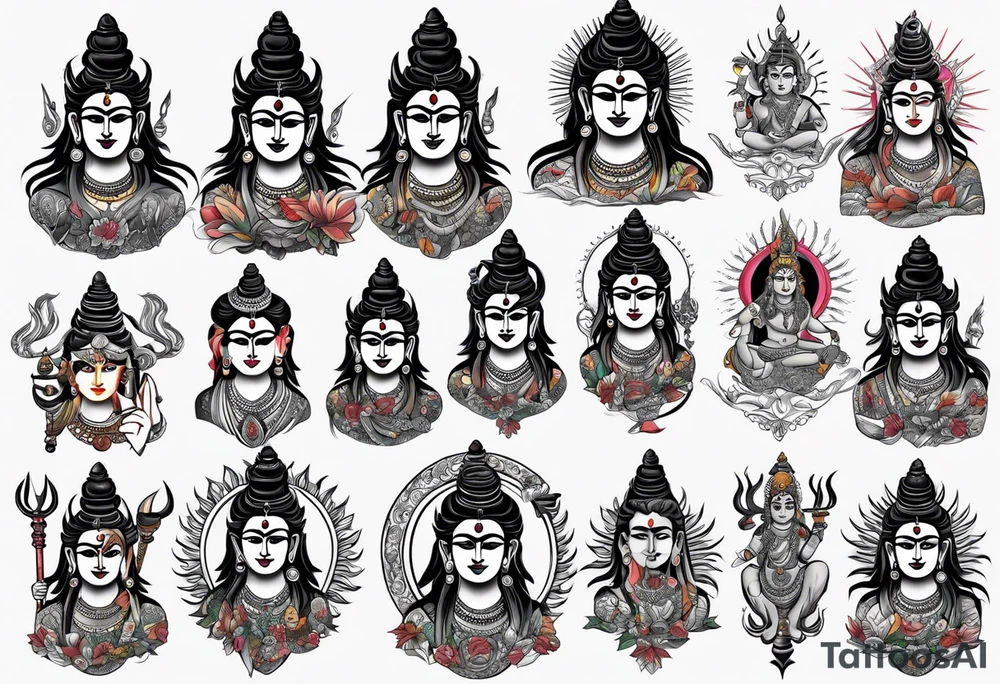 Give me multiple tattoo ideas of lord shiva tattoo idea