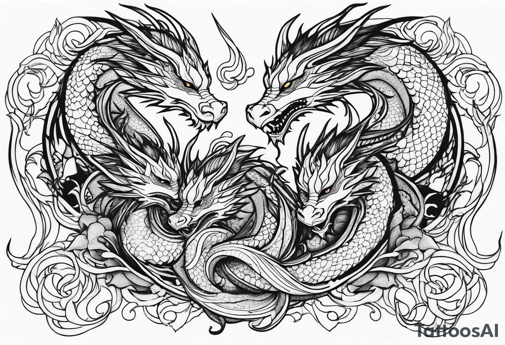 Mother dragon protecting 3 young dragons tattoo idea