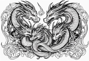 Mother dragon protecting 3 young dragons tattoo idea