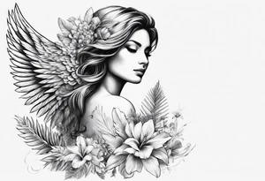wing angel, flower, palm, sea tattoo idea
