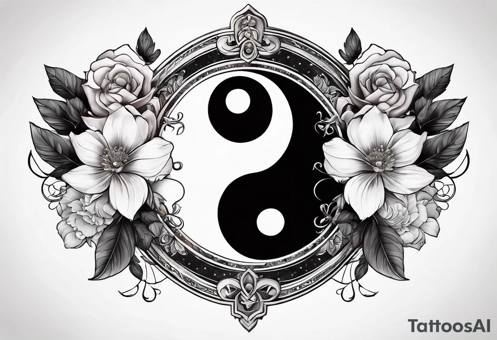 Ying Yang, hearts and flowers with medalla tattoo idea