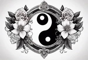 Ying Yang, hearts and flowers with medalla tattoo idea