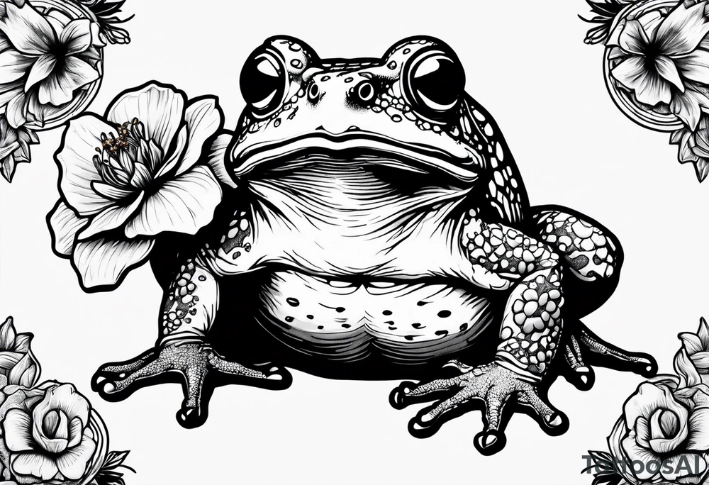 Toad holding flowers to go on a date tattoo idea