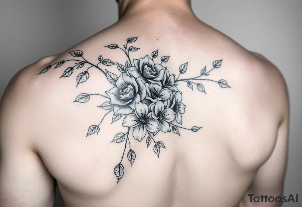 Arm tattoo Orchard vines with roses and lilies tattoo idea